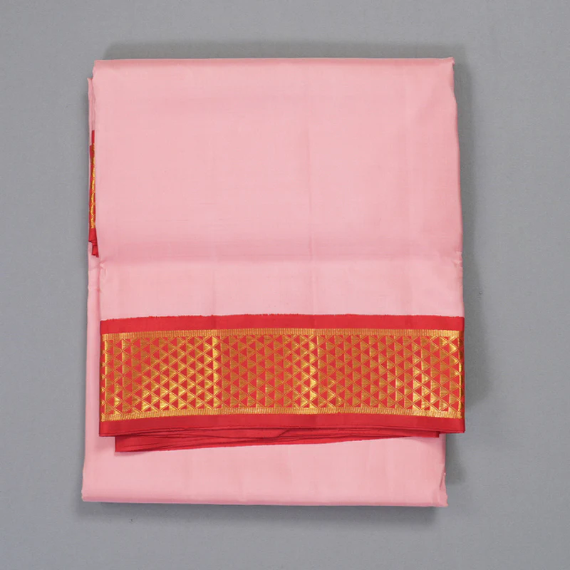 Hayagrivas Handloom Peach Pink Ten Yards Silk Saree KBF212E18-1 - Image 2