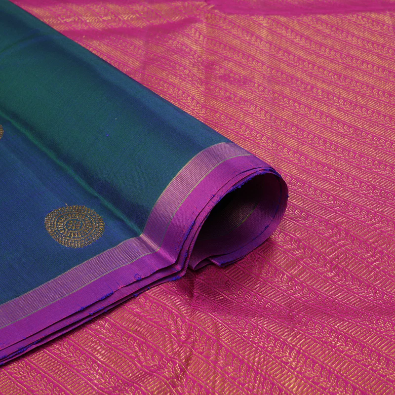 Hayagrivas Handloom Peacock Blue Kanjivaram Silk Saree with Rani Pink Border KBF157D1-1 - Image 3