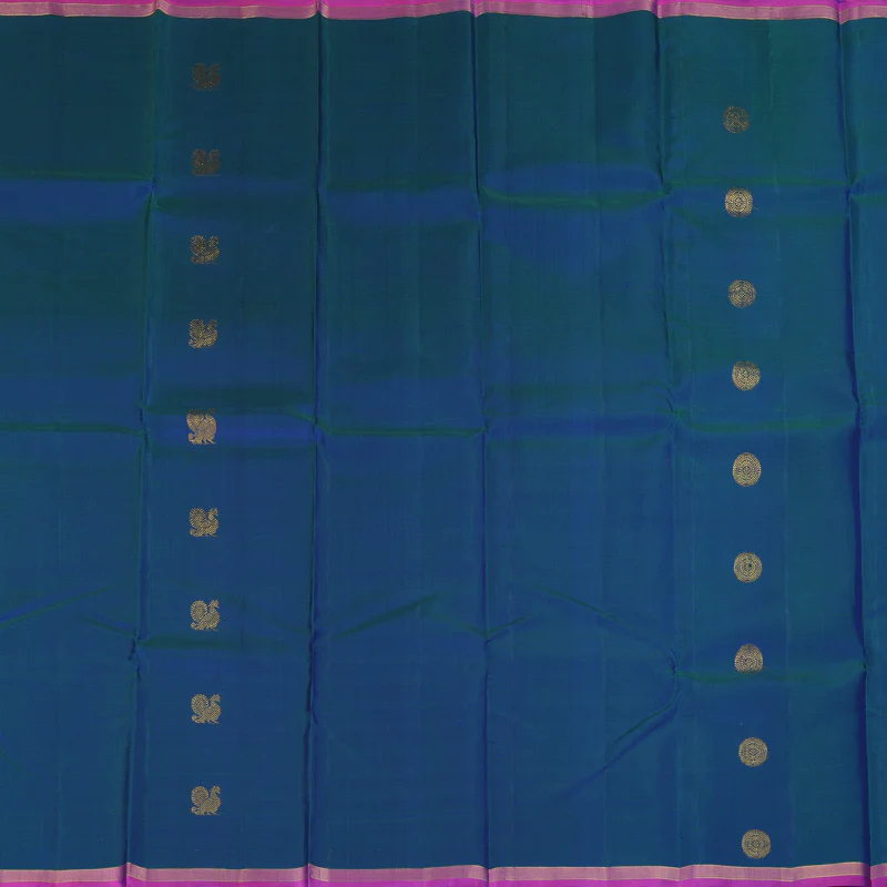 Hayagrivas Handloom Peacock Blue Kanjivaram Silk Saree with Rani Pink Border KBF157D1-1 - Image 4