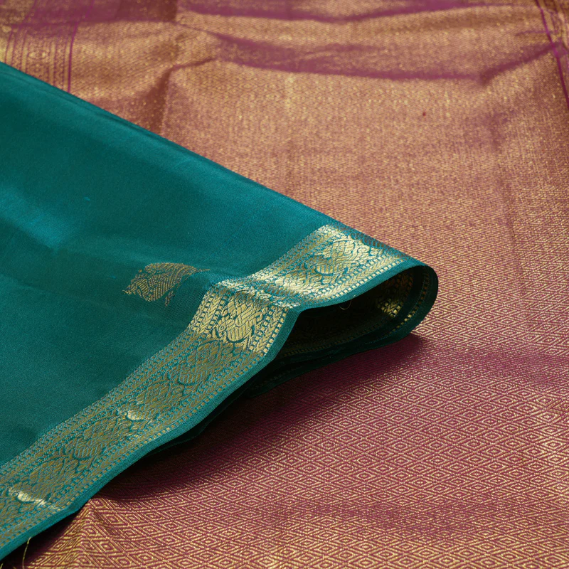 Hayagrivas Handloom Peacock Green Kanjivaram Silk Saree SSCBF59E12-2 - Image 3