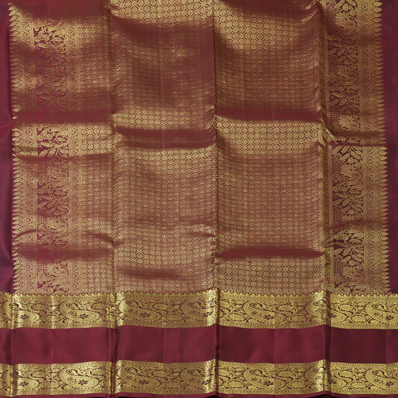 Hayagrivas Handloom Peacock Green Kanjivaram Silk Saree with Wine Maroon Border KBF210E37-3 - Image 7