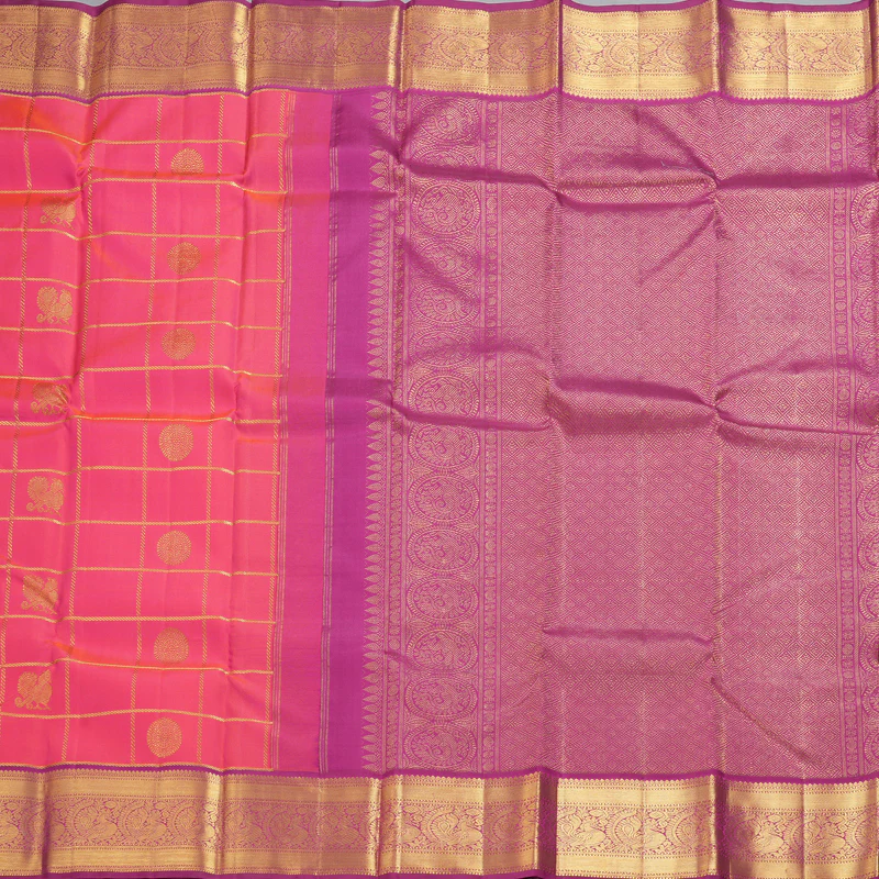 Hayagrivas Handloom Pink Kanjivaram Silk Saree with Purple Border KBF228E5-1 - Image 4