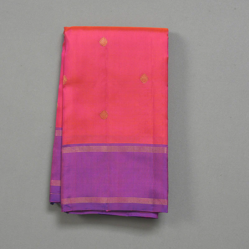 Hayagrivas Handloom Pink Kanjivaram Silk Saree with Purple Border KBF264E1-1 - Image 2