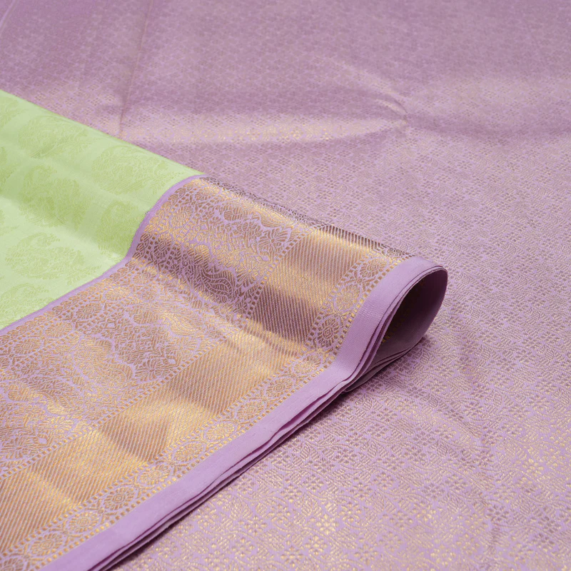 Hayagrivas Handloom Pista Green Kanjivaram Silk Saree with Lavendar Border KBE1057I5-1 - Image 3