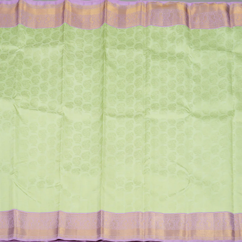 Hayagrivas Handloom Pista Green Kanjivaram Silk Saree with Lavendar Border KBE1057I5-1 - Image 4