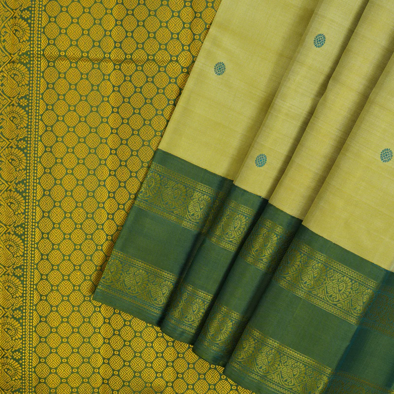 Hayagrivas Handloom Pista Green Kanjivaram Silk Saree with Olive Green Border BF59-SBS KBFL59D1-1 - Image 2