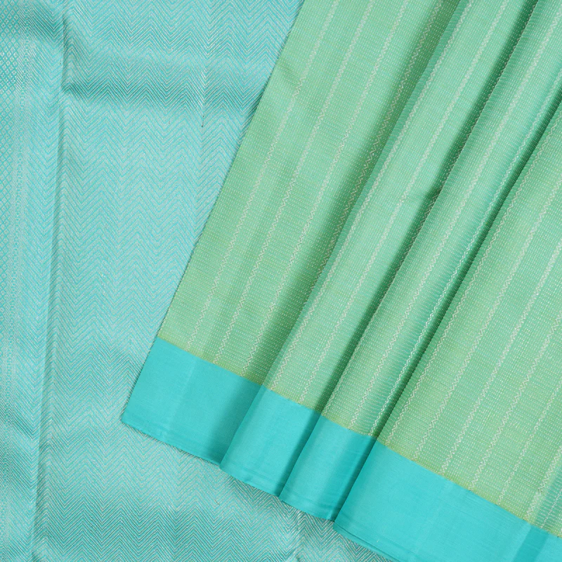 Hayagrivas Handloom Pista Green Kanjivaram Silk Saree with Sky Blue Border KBE2523C20-1 - Image 3