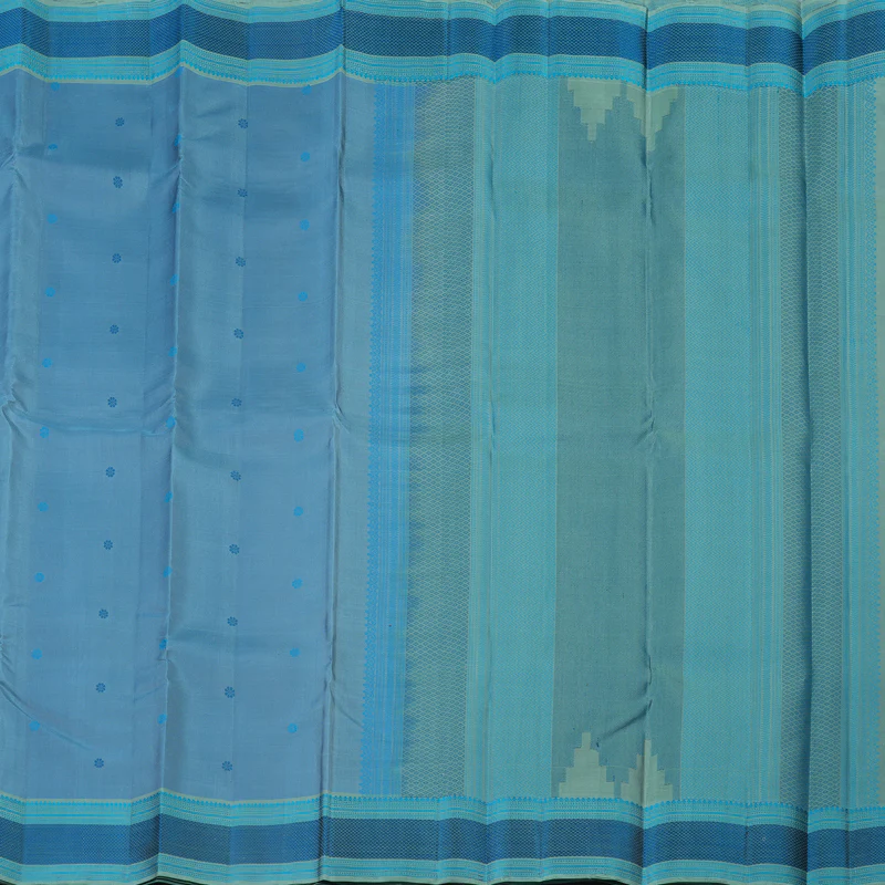 Hayagrivas Handloom Powder Blue Kanjivaram Silk Saree with Pastel Green Border KBE2345B14-1 - Image 6