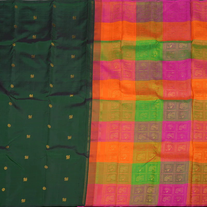 Hayagrivas Handloom Pure Kanjivaram Silk Saree in Captivating Bottle Green KBE414E4-1 - Image 5