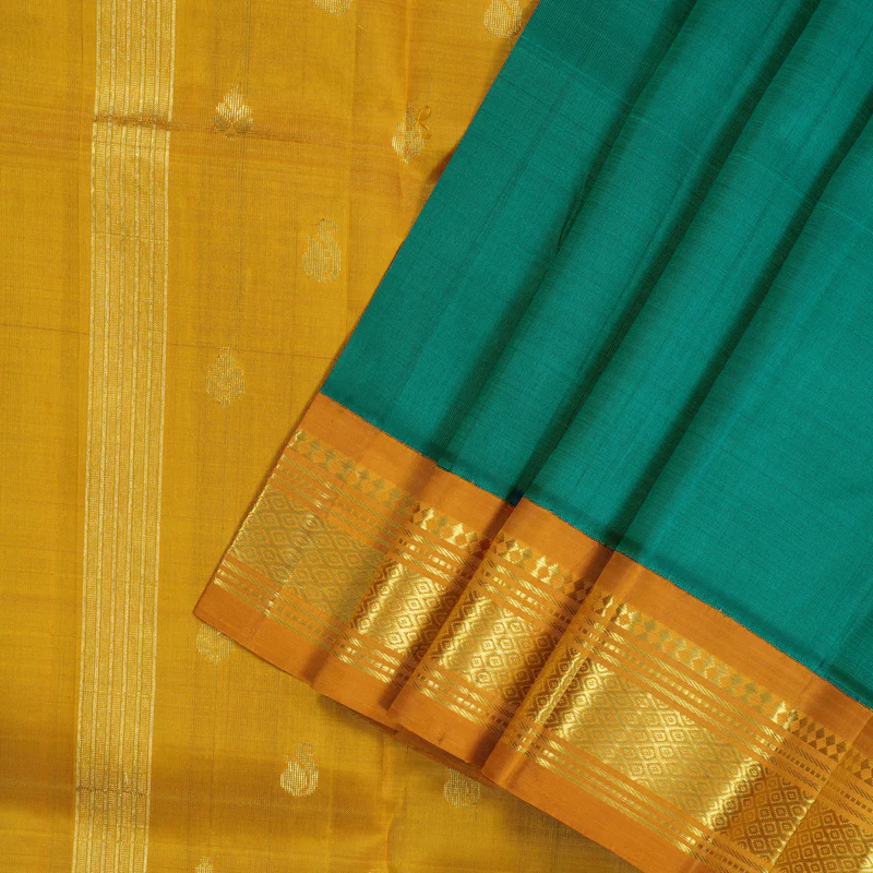 Hayagrivas Handloom Pure Kanjivaram Silk Saree in Lustrous Teal Green KBD2138C3-22 - Image 2