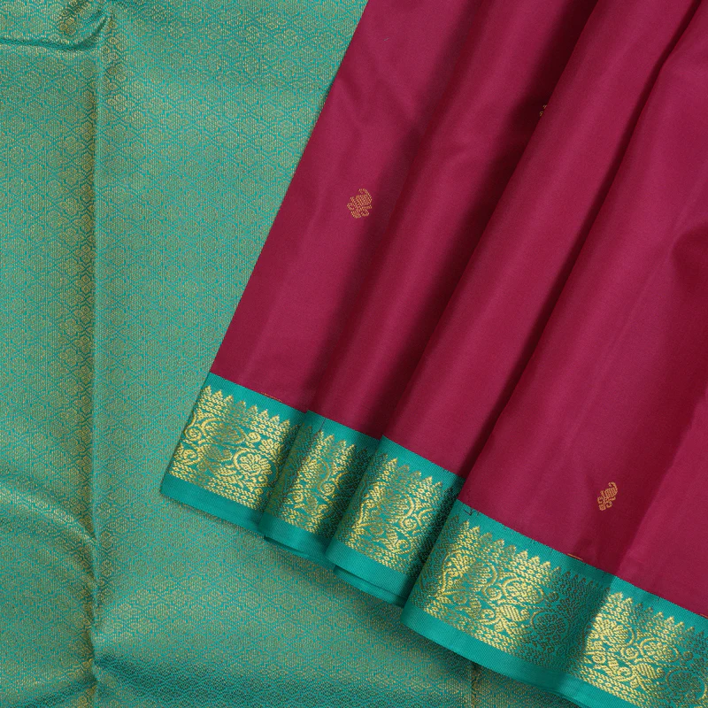 Hayagrivas Handloom Pure Kanjivaram Silk Saree in Magenta with Teal Border KBE451E3-20 - Image 2