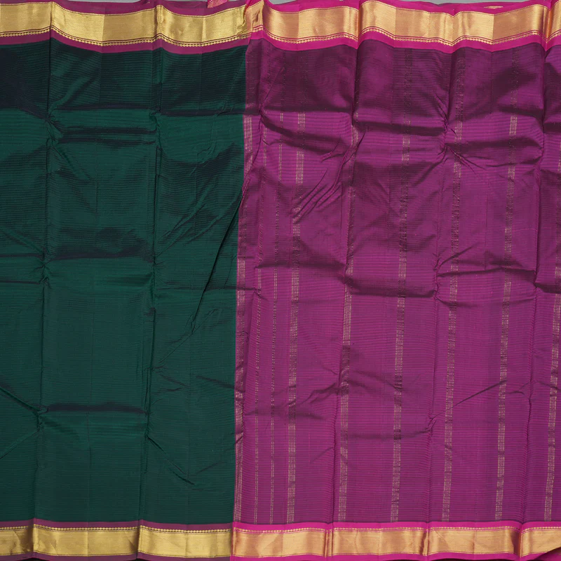 Hayagrivas Handloom Pure Kanjivaram Silk Saree in Refreshing Bottle Green KBE564F1-31 - Image 4