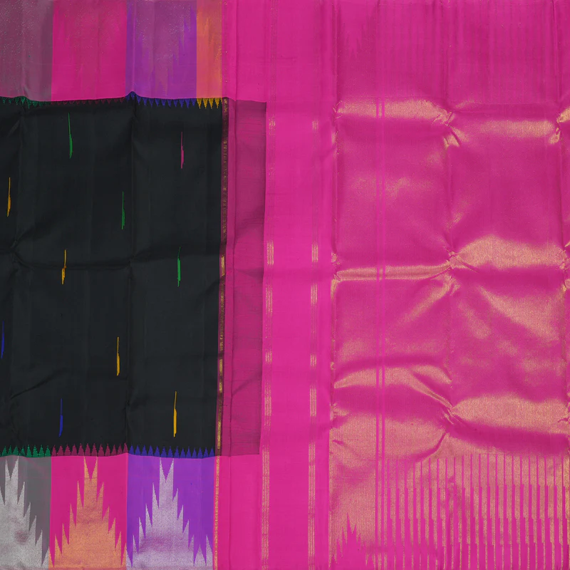 Hayagrivas Handloom Pure Kanjivaram Silk Saree in Regal Black KBE922H1-1 - Image 5