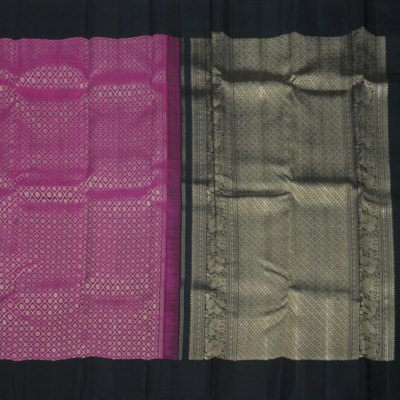 Hayagrivas Handloom Pure Plum Purple Kanjivaram Silk Saree with Black Border KBE736G13-1 - Image 5