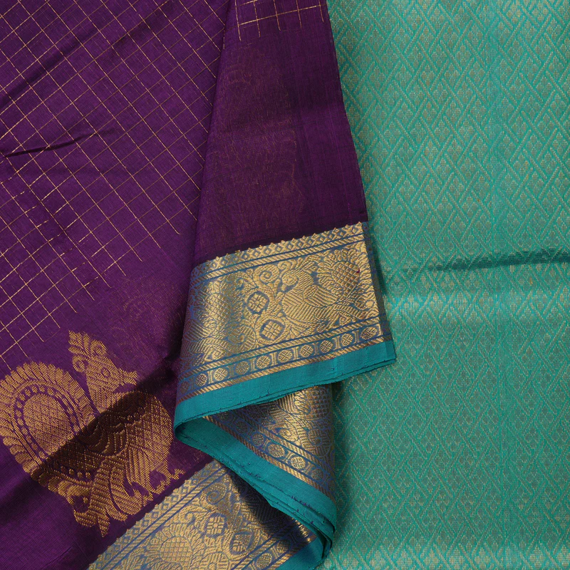 Hayagrivas Handloom Pure Silk Cotton Saree in Attractive Dark Purple KBE401E10-12 - Image 2