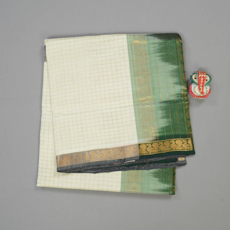 Hayagrivas Handloom Pure Silk Cotton Saree in Whimsical Half White KBE401E8-3