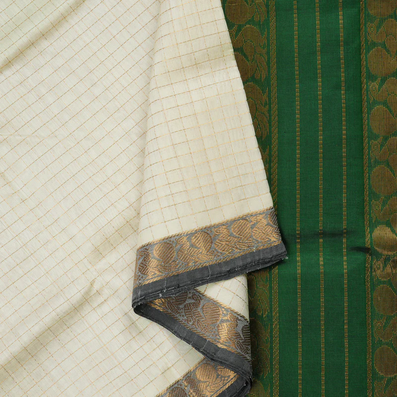 Hayagrivas Handloom Pure Silk Cotton Saree in Whimsical Half White KBE401E8-3 - Image 2