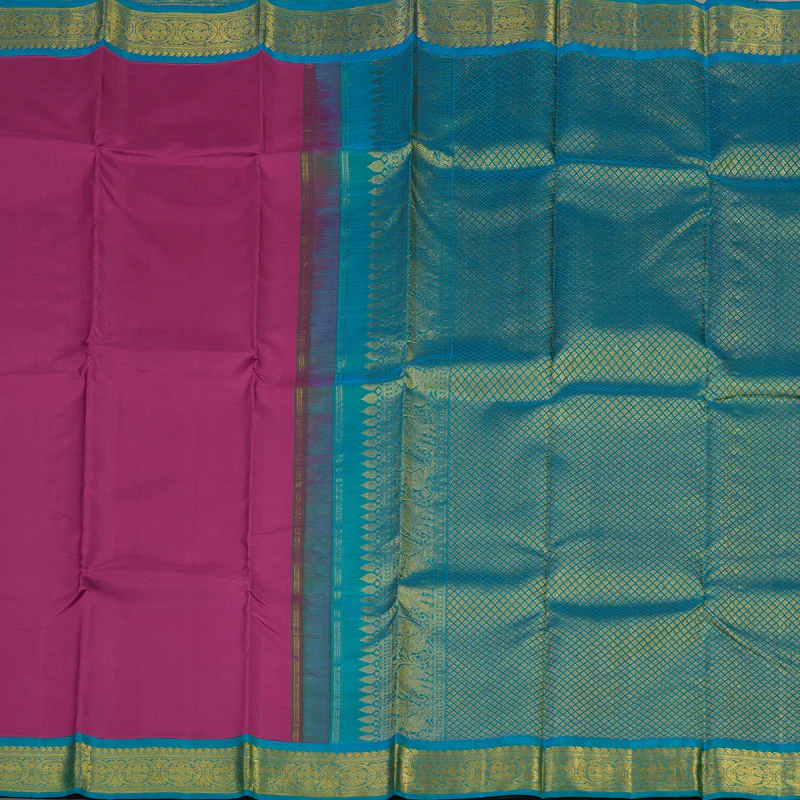 Hayagrivas Handloom Purple Kanjivaram Silk Saree with Aqua Blue Border KSBE1212-3 - Image 5