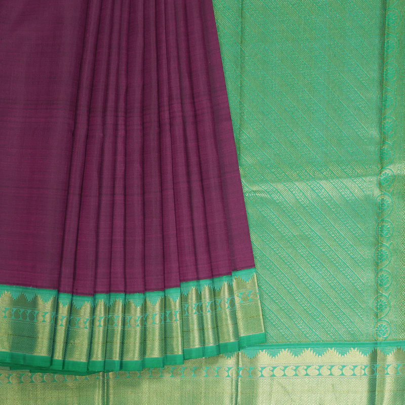 Hayagrivas Handloom Purple Kanjivaram Silk Saree with Bright Teal Border KBE1900L10-1