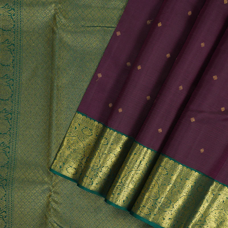 Hayagrivas Handloom Purple Kanjivaram Silk Saree with Dark Green Border SSCBF70E15-6 - Image 3