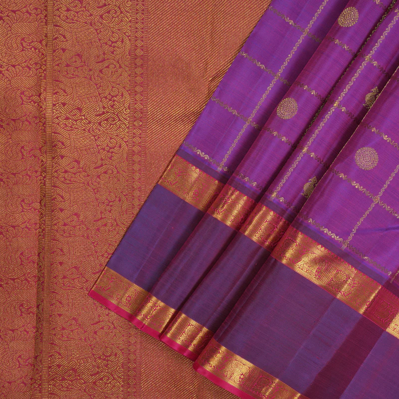 Hayagrivas Handloom Purple Kanjivaram Silk Saree with Dual Tone border KBE1301J3-1 - Image 3