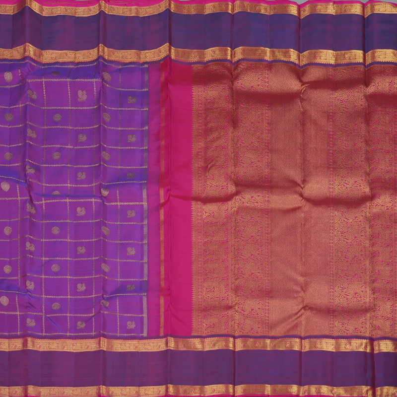 Hayagrivas Handloom Purple Kanjivaram Silk Saree with Dual Tone border KBE1301J3-1 - Image 6