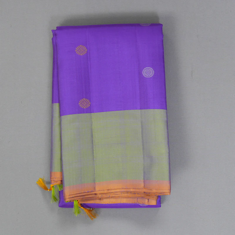 Hayagrivas Handloom Purple Kanjivaram Silk Saree with Leaf Green Border KBF224E6-1 - Image 2