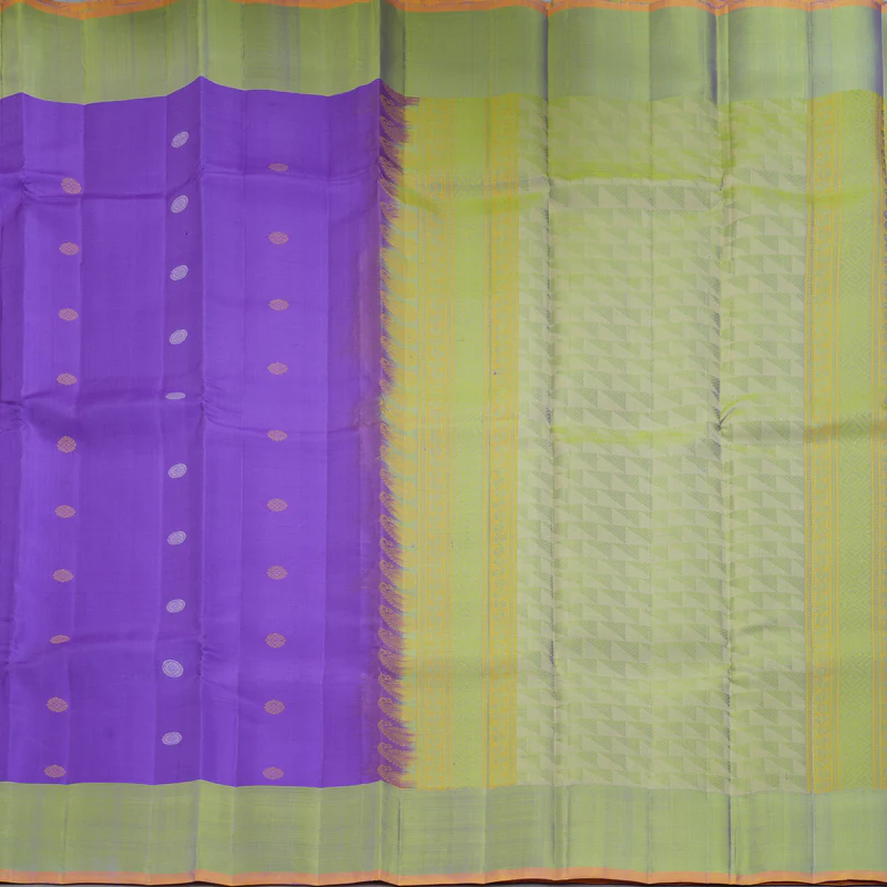 Hayagrivas Handloom Purple Kanjivaram Silk Saree with Leaf Green Border KBF224E6-1 - Image 4