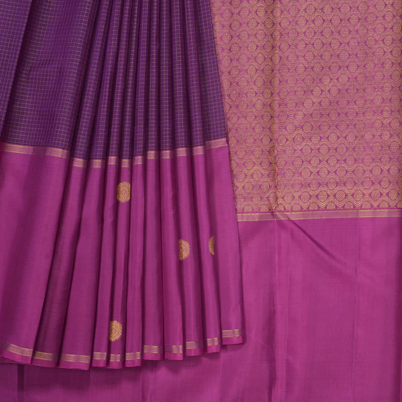 Hayagrivas Handloom Purple Kanjivaram Silk Saree with Magenta Border KBE2493C7-1
