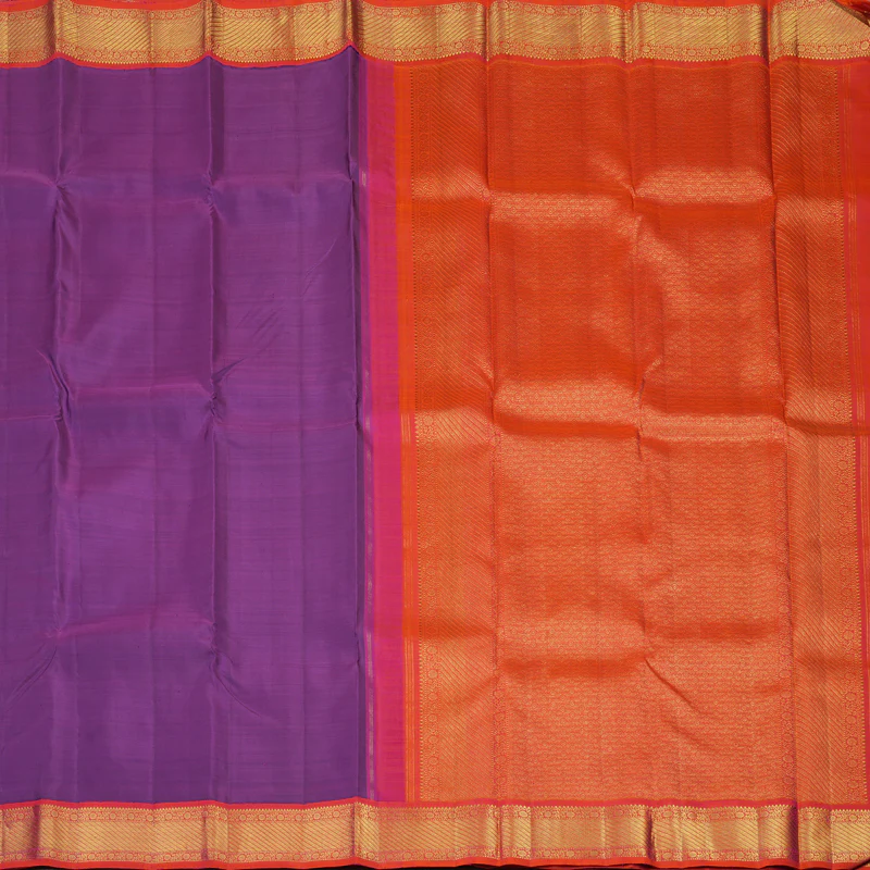Hayagrivas Handloom Purple Kanjivaram Silk Saree with Orangish-Pink Border KBF8D8-1 - Image 5