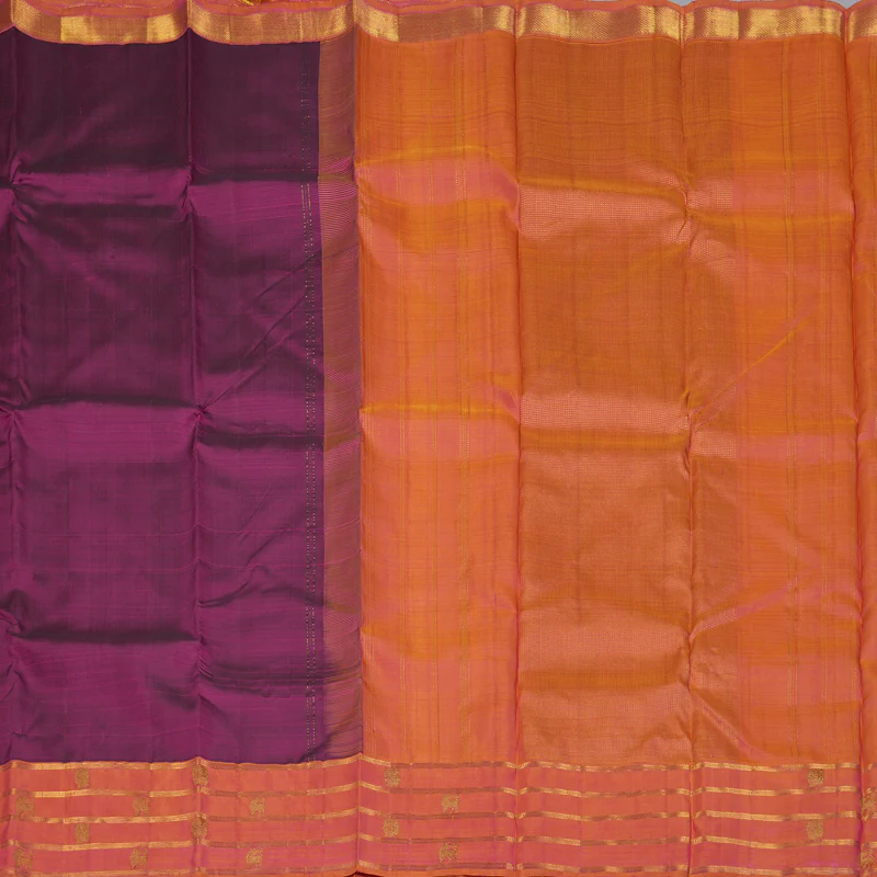 Hayagrivas Handloom Purple Kanjivaram Silk Saree with Orangish-Pink Border SSKBF40D1-2 - Image 6