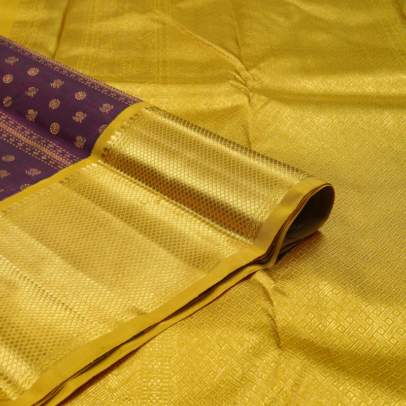 Hayagrivas Handloom Purple Kanjivaram Silk Saree with Sampanga Yellow Border KBE1831L40-1 - Image 3