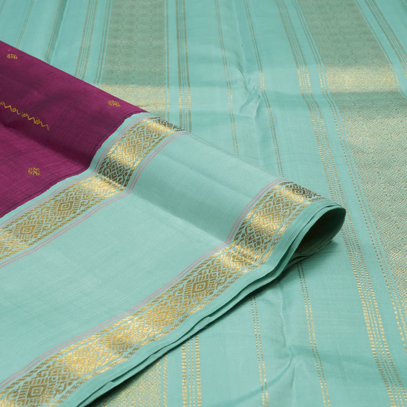 Hayagrivas Handloom Purple Kanjivaram Silk Saree with Teal Border KBE1605K9-2 - Image 3