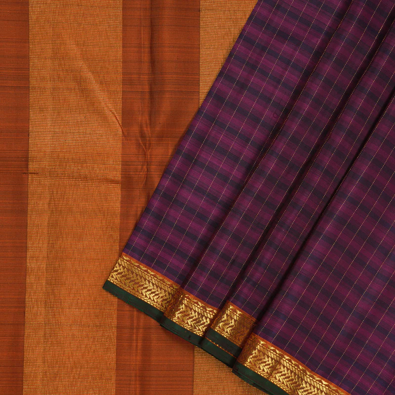Hayagrivas Handloom Purple Shaded Stripes Kanjivaram Silk Saree with Rust Orange Border KBE2427C8-1 - Image 2