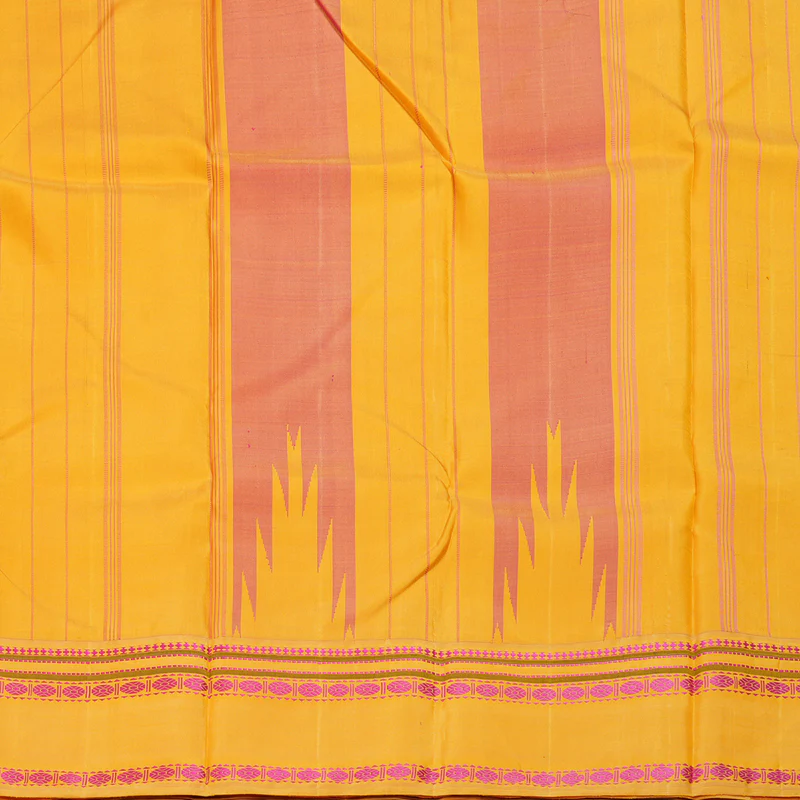 Hayagrivas Handloom Rani Pink Kanjivaram Silk Saree with Mango Yellow Border KBE145D6-2 - Image 6