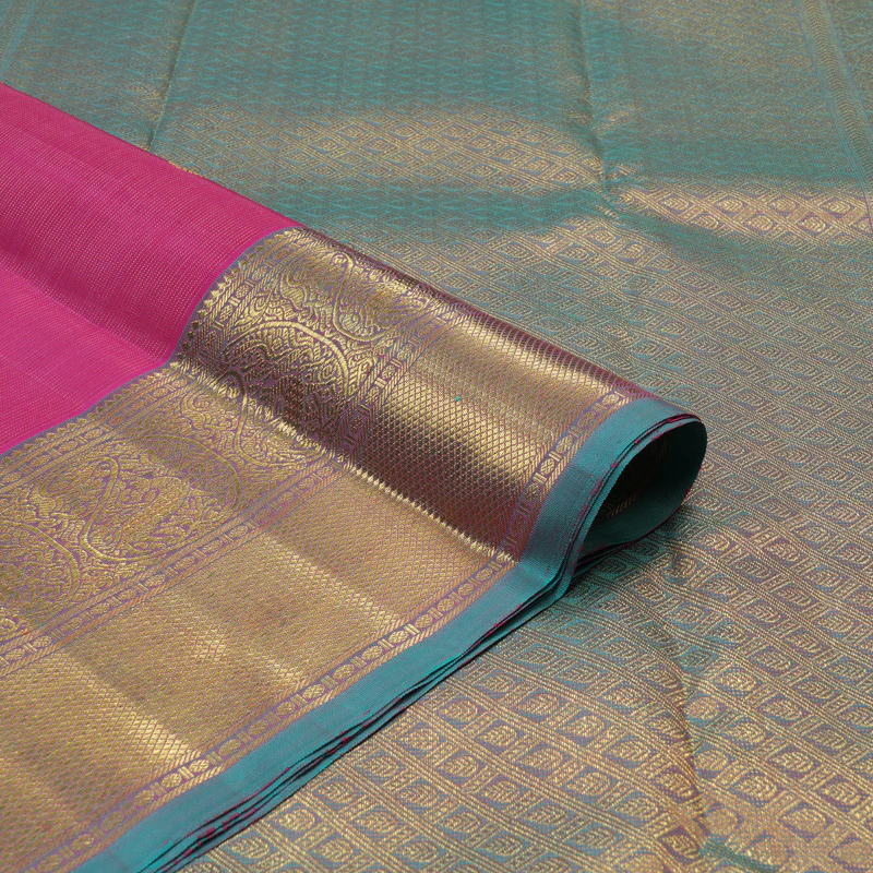 Hayagrivas Handloom Rani Pink Kanjivaram Silk Saree with Teal Border BE765-SBS KBEL765C1-1 - Image 3