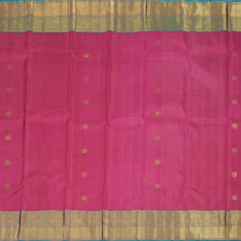 Hayagrivas Handloom Rani Pink Kanjivaram Silk Saree with Teal Border BE765-SBS KBEL765C1-1 - Image 4