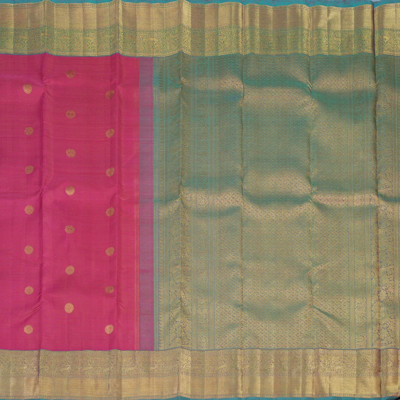 Hayagrivas Handloom Rani Pink Kanjivaram Silk Saree with Teal Border BE765-SBS KBEL765C1-1 - Image 5