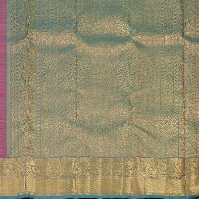 Hayagrivas Handloom Rani Pink Kanjivaram Silk Saree with Teal Border BE765-SBS KBEL765C1-1 - Image 6
