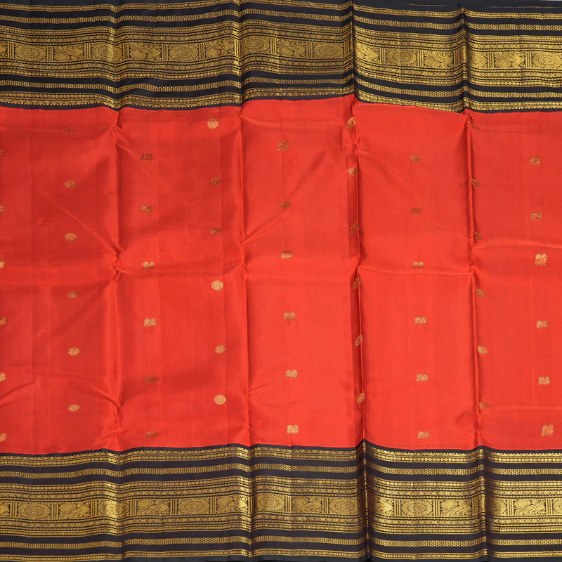 Hayagrivas Handloom Red Kanjivaram Silk Saree with Dark Chocolate Brown Border KBF293E2-1 - Image 3