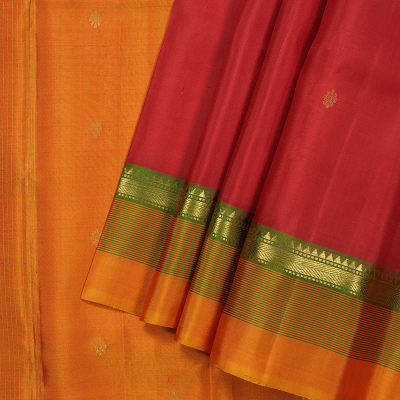 Hayagrivas Handloom Red Kanjivaram Silk Saree with Golden Orange Border KBE2483C6-1 - Image 3