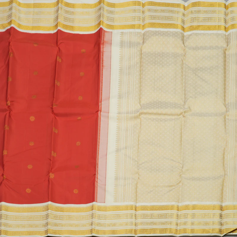 Hayagrivas Handloom Red Kanjivaram Silk Saree with Half White Border KBE1232I2-3 - Image 5