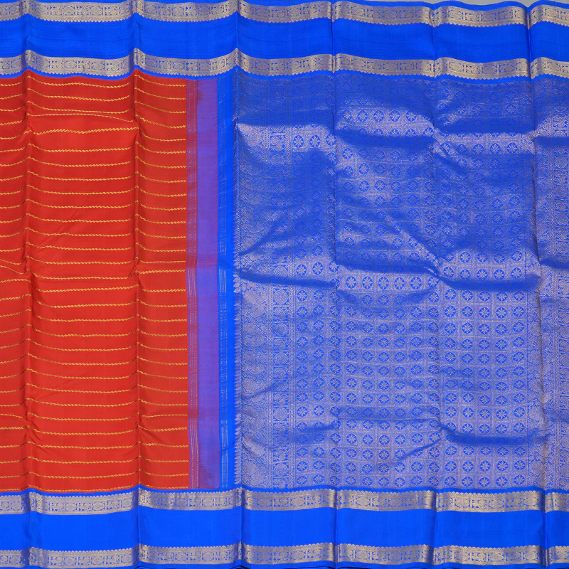 Hayagrivas Handloom Red Kanjivaram Silk Saree with MS Blue Border KBE2373B1-1 - Image 5