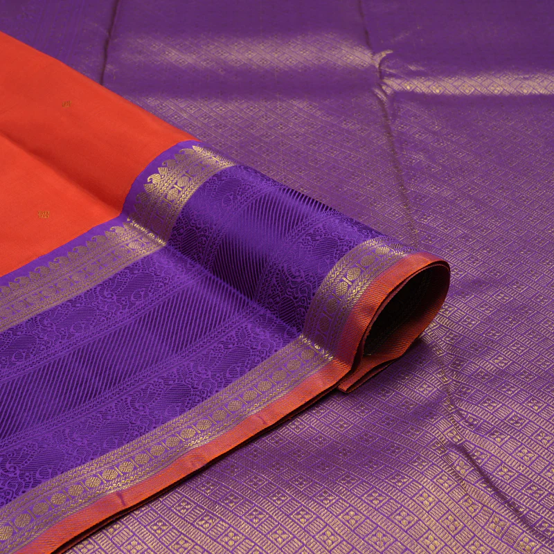 Hayagrivas Handloom Red Kanjivaram Silk Saree with Purple border KBE1165I3-1 - Image 3