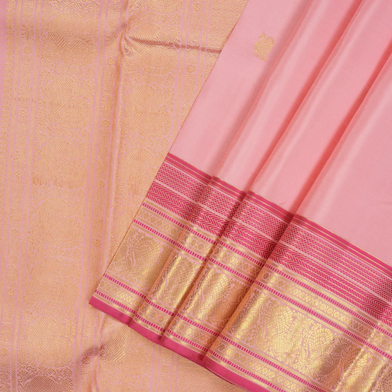 Hayagrivas Handloom Rose Pink Kanjivaram Silk Saree KBE1075I27-1 - Image 2