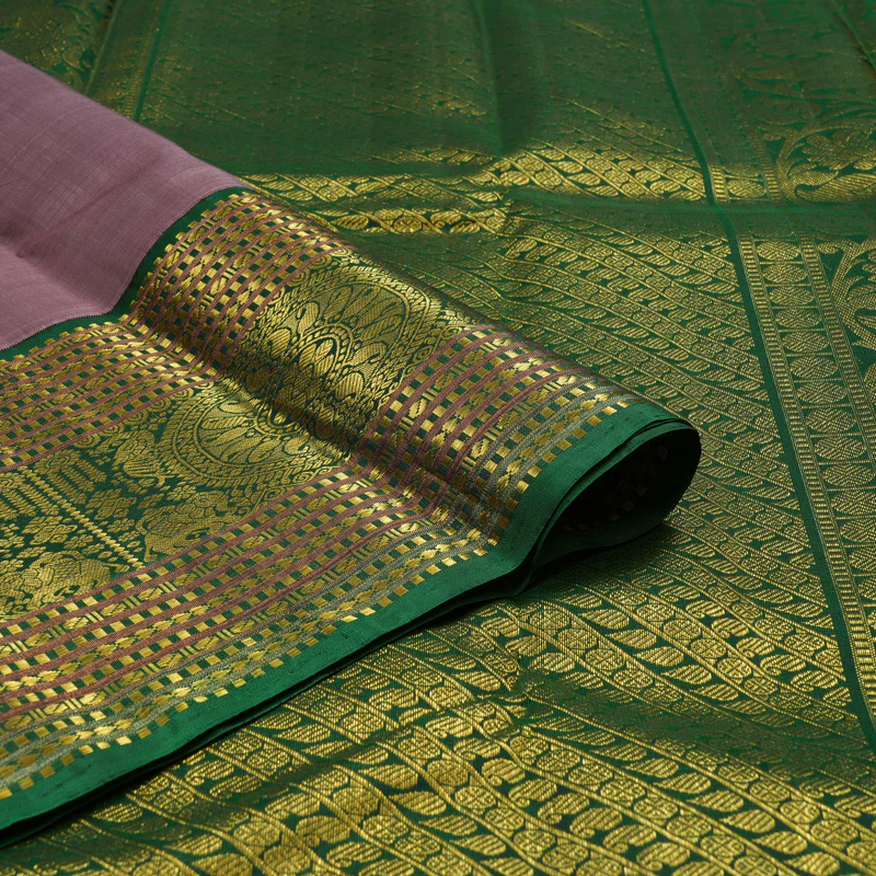 Hayagrivas Handloom Rosewood Pink Kanjivaram Silk Saree with Bottle Green Border KBF13D18-1 - Image 3