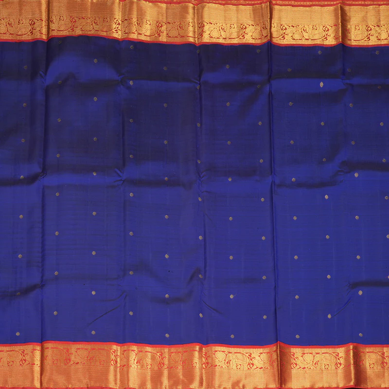 Hayagrivas Handloom Royal Blue Kanjivaram Silk Saree with Red Border KBF93D1-4 - Image 3
