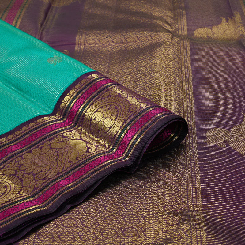 Hayagrivas Handloom Sea Green Kanjivaram Silk Saree with Purple Border KBF223E10-1 - Image 3