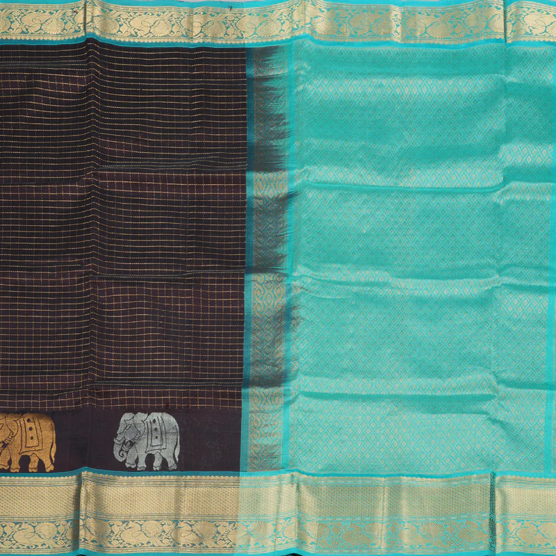 Hayagrivas Handloom Silk Cotton Saree in Classic Dark Brown KBD1859B10-1 - Image 5