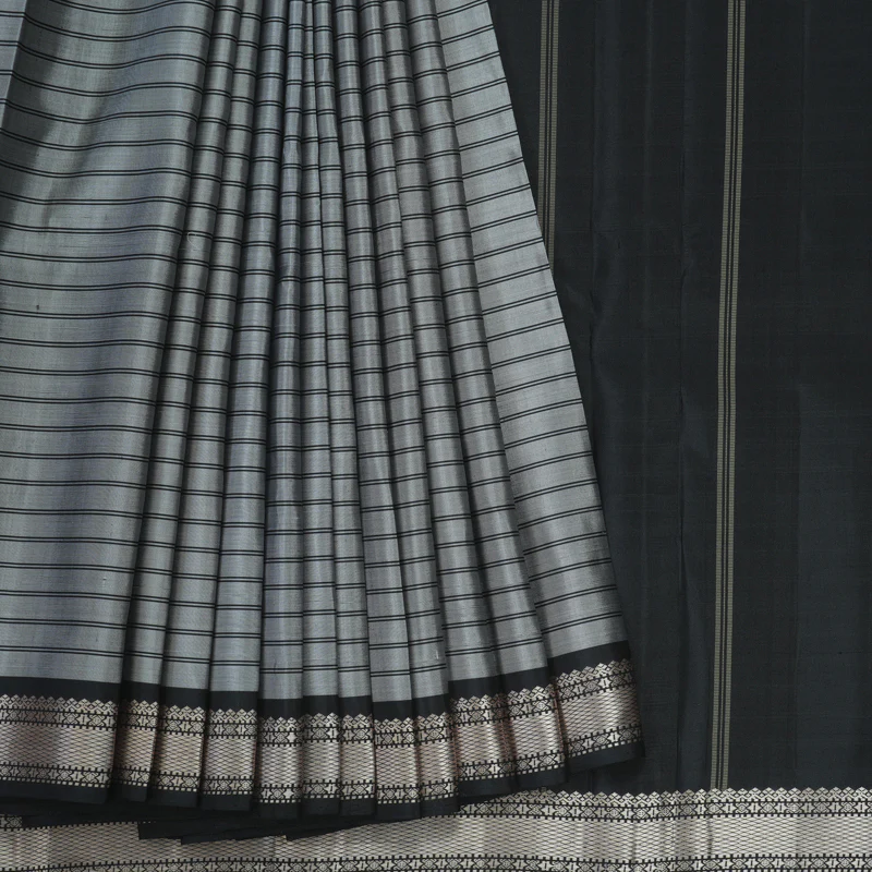 Hayagrivas Handloom Silver Grey Kanjivaram Silk Saree KBE2148A1-1